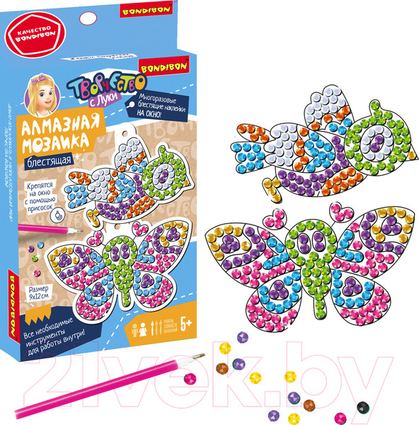 Изображение товара Набор алмазной вышивки Bondibon Наклейки на окно многоразовые 2 / ВВ5620