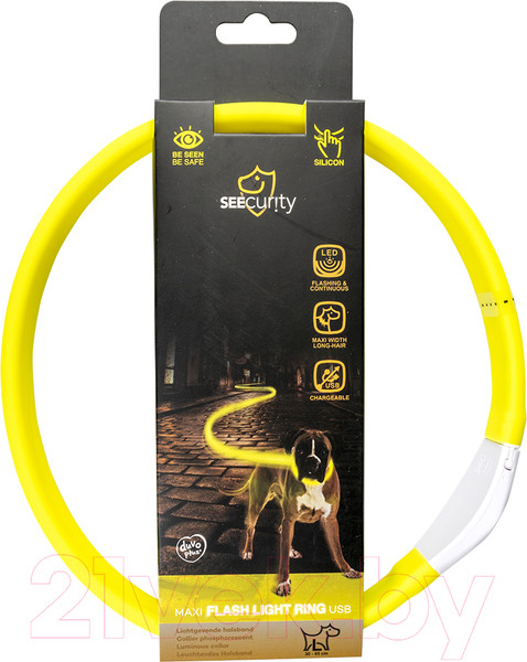 Изображение товара Ошейник Duvo Plus 13684/DV (силиконовый, светящийся, желтый)