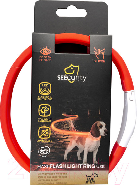 Изображение товара Ошейник Duvo Plus 13683/DV (силиконовый, светящийся, красный)