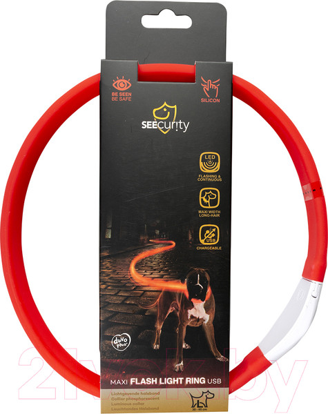 Изображение товара Ошейник Duvo Plus 13686/DV (силиконовый, светящийся, красный)