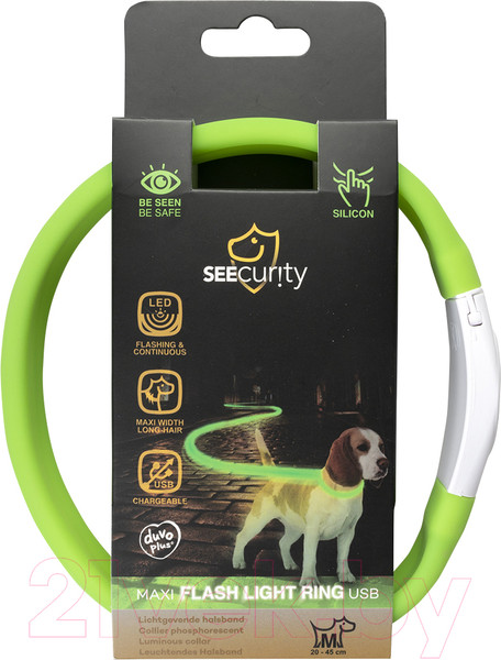 Изображение товара Ошейник Duvo Plus 13685/DV (силиконовый, светящийся, салатовый)