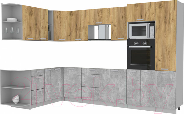 Изображение товара Кухонный гарнитур Интерлиния Мила Лайт 1.88x3.2 левая без столешницы (дуб золотой/бетон)
