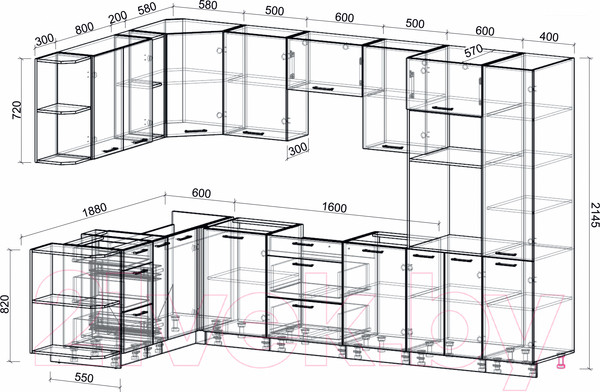 Изображение товара Кухонный гарнитур Интерлиния Мила Лайт 1.88x3.2 левая без столешницы (вудлайн кремовый/бетон)