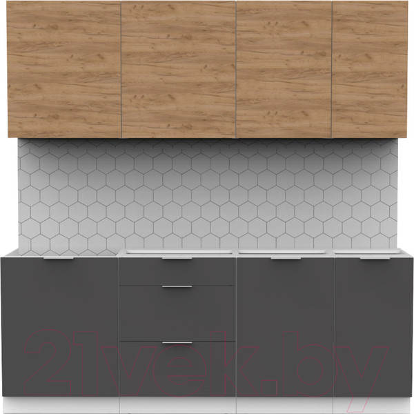 Изображение товара Кухонный гарнитур Интермебель Микс Топ-6 2.1м без столешницы (дуб крафт золотой/графит серый)