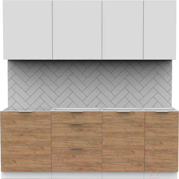 Изображение товара Кухонный гарнитур Интермебель Микс Топ-6 2.1м без столешницы (белый премиум/дуб крафт золотой)