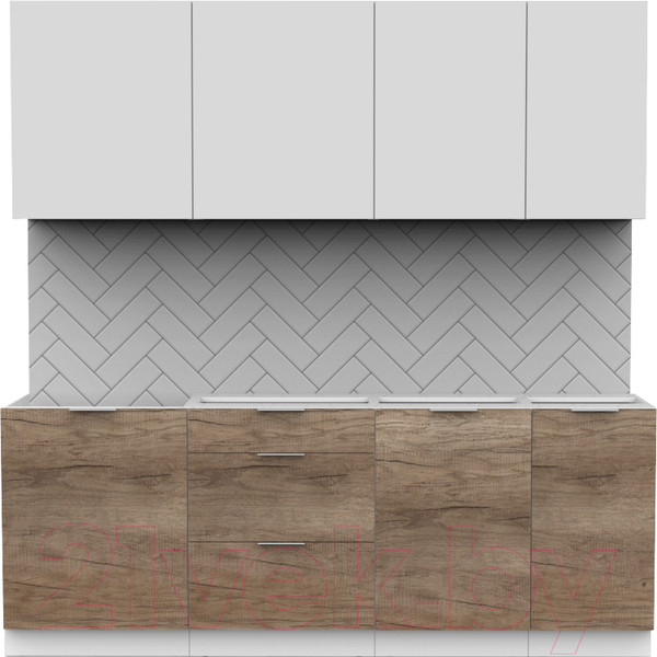 Изображение товара Кухонный гарнитур Интермебель Микс Топ-6 2.1м без столешницы (белый премиум/дуб каньон)