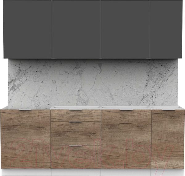 Изображение товара Кухонный гарнитур Интермебель Микс Топ-7 2.2м без столешницы (графит серый/дуб каньон)