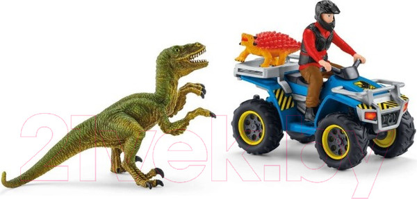 Изображение товара Набор фигурок коллекционных Schleich Побег на квадроцикле от велоцираптора / 41466