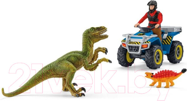 Изображение товара Набор фигурок коллекционных Schleich Побег на квадроцикле от велоцираптора / 41466