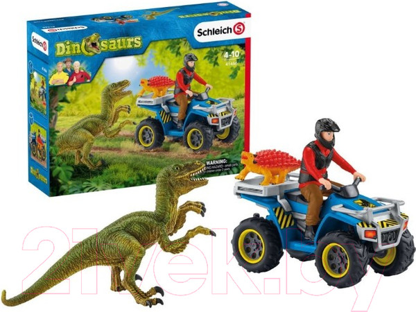 Изображение товара Набор фигурок коллекционных Schleich Побег на квадроцикле от велоцираптора / 41466