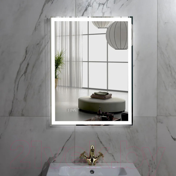 Изображение товара Зеркало Пекам Greta 50x80 / greta-50x80dcl (с подсветкой, сенсором на взмах руки и часами)