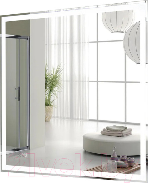 Изображение товара Зеркало Пекам Greta 60x60 / greta-60x60dcl (с подсветкой, сенсором на взмах руки и часами)