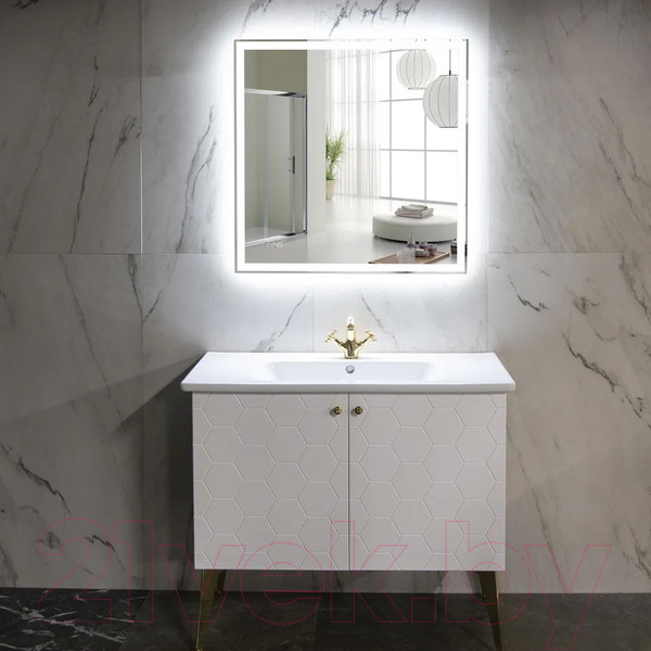 Изображение товара Зеркало Пекам Greta 60x60 / greta-60x60dcl (с подсветкой, сенсором на взмах руки и часами)