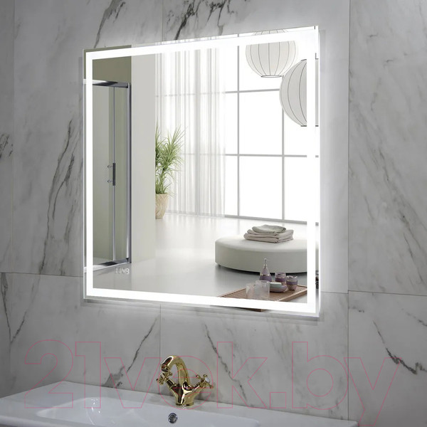 Изображение товара Зеркало Пекам Greta 60x60 / greta-60x60dcl (с подсветкой, сенсором на взмах руки и часами)