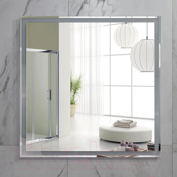 Изображение товара Зеркало Пекам Greta 60x60 / greta-60x60dcl (с подсветкой, сенсором на взмах руки и часами)