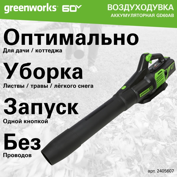 Изображение товара Воздуходувка аккумуляторная Greenworks GD60AB / 2405607 (без АКБ и ЗУ)