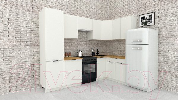 Изображение товара Кухонный гарнитур ВерсоМебель Эко-2 1.4x2.7 правая (белый фасадный/ст.золотистый дуб)