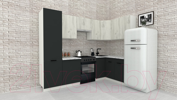 Изображение товара Кухонный гарнитур ВерсоМебель Эко-2 1.4x2.7 правая (дуб крафт белый/антрацит/ст.мрамор итальянский)
