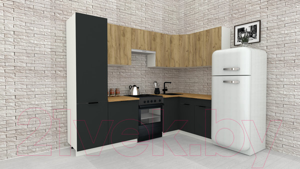 Изображение товара Кухонный гарнитур ВерсоМебель Эко-2 1.4x2.7 правая (дуб крафт золотой/антрацит/ст.золотистый дуб)