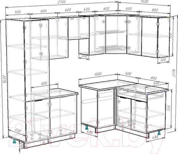 Изображение товара Кухонный гарнитур ВерсоМебель Эко-2 1.4x2.7 правая (дуб крафт золотой/антрацит/ст.золотистый дуб)