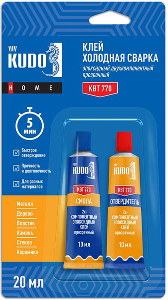 Клей Kudo Home Эпоксидный двухкомпонентный / KBT-770 (20мл, прозрачный) — фото 3