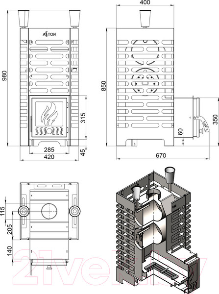 Изображение товара Печь-каменка Везувий Aston 20 Inox