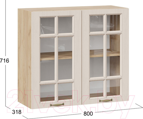 Изображение товара Шкаф навесной для кухни ТриЯ Лина 1В8С (дуб крафт золотой/крем)