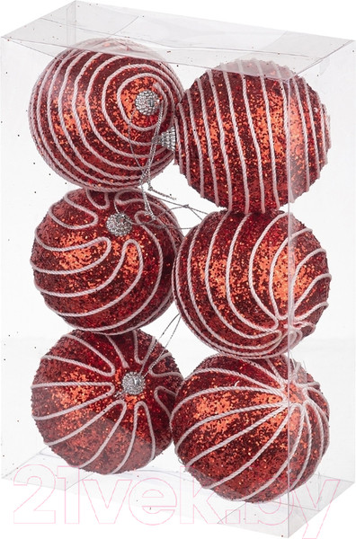 Изображение товара Набор шаров новогодних Elan Gallery Полоски / 970062 (красный)