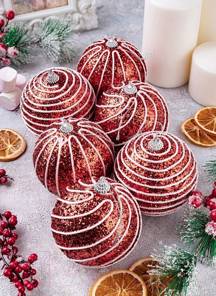 Изображение товара Набор шаров новогодних Elan Gallery Полоски / 970062 (красный)