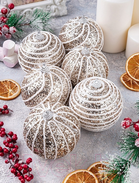 Изображение товара Набор шаров новогодних Elan Gallery Полоски / 970066 (шампань)