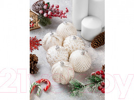 Изображение товара Набор шаров новогодних Elan Gallery Винтажные узоры / 970087 (шампань с эффектом старины)