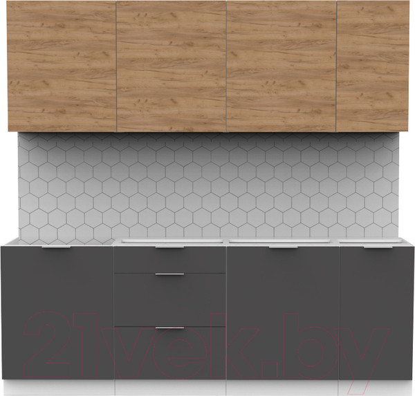 Изображение товара Кухонный гарнитур Интермебель Микс Топ-7 2.2м без столешницы (дуб крафт золотой/графит серый)