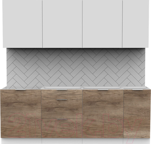 Изображение товара Кухонный гарнитур Интермебель Микс Топ-7 2.2м без столешницы (белый премиум/дуб каньон)