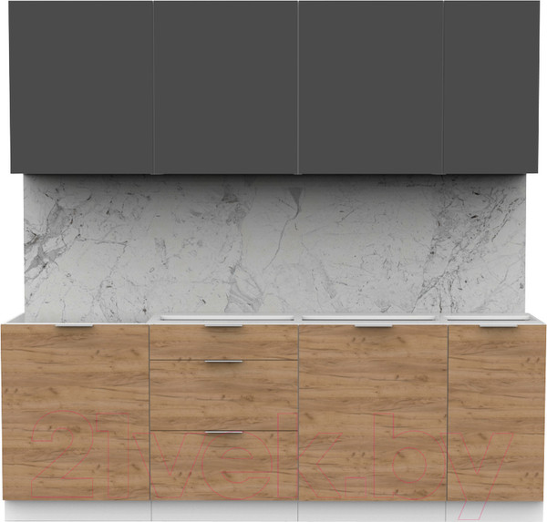 Изображение товара Кухонный гарнитур Интермебель Микс Топ-7 2.2м без столешницы (графит серый/дуб крафт золотой)