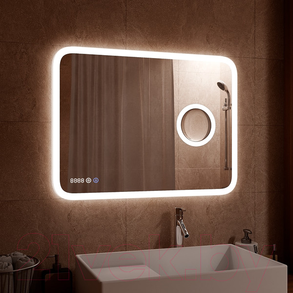 Изображение товара Зеркало Континент Bliss Led 80x70 (с увеличительным зеркалом и часами)