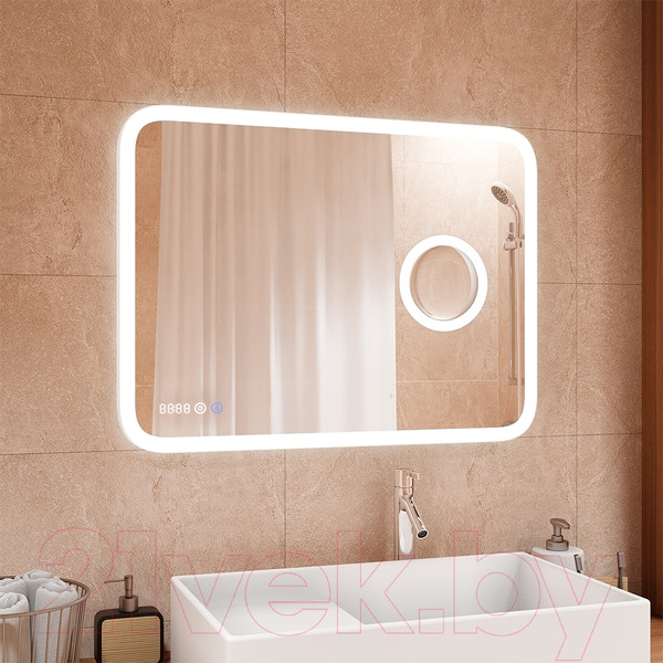 Изображение товара Зеркало Континент Bliss Led 80x70 (с увеличительным зеркалом и часами)