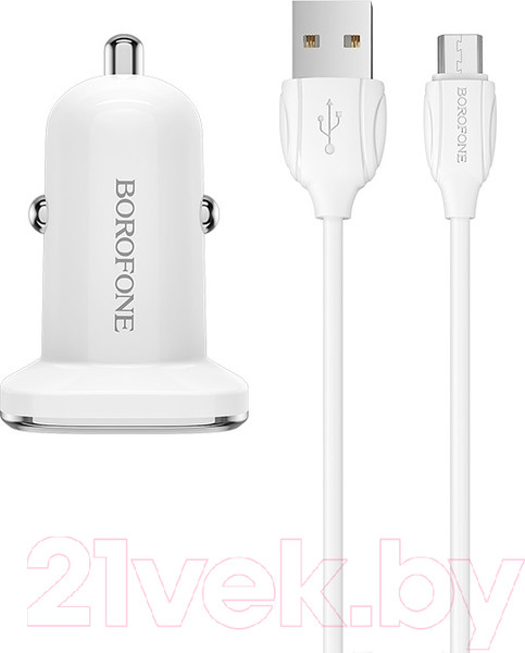 Изображение товара Зарядное устройство автомобильное Borofone BZ12 с кабелем Micro (белый)