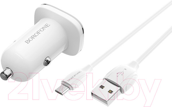Изображение товара Зарядное устройство автомобильное Borofone BZ12 с кабелем Micro (белый)