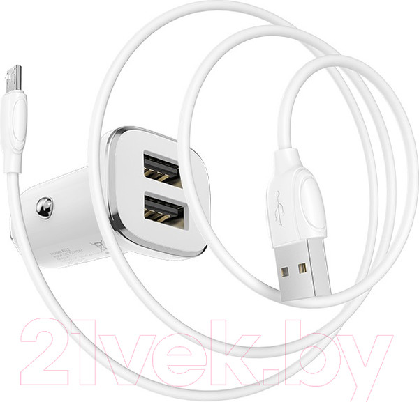 Изображение товара Зарядное устройство автомобильное Borofone BZ12 с кабелем Micro (белый)