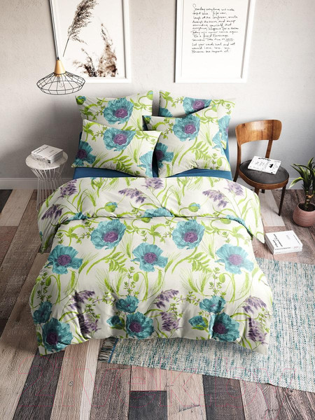 Изображение товара Комплект постельного белья Ночь нежна Royal Маки 1.5сп 70x70 / 70116-2+811 (мурена)