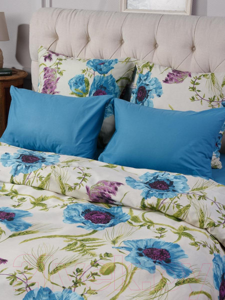 Изображение товара Комплект постельного белья Ночь нежна Royal Маки 1.5сп 70x70 / 70116-2+811 (мурена)