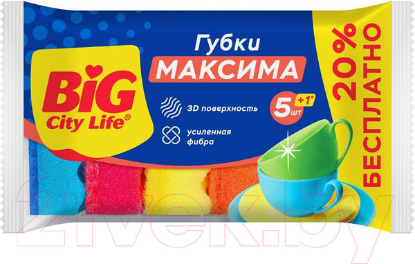 Изображение товара Набор губок для мытья посуды Big City Life Максима двойной эффект (6шт)