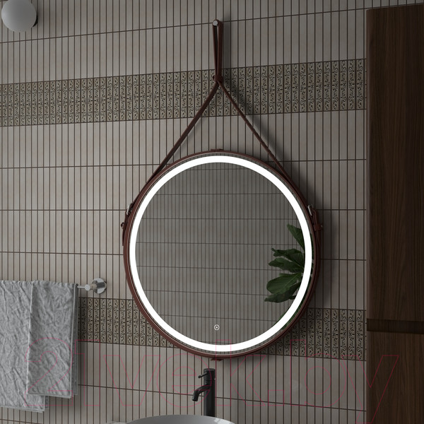 Изображение товара Зеркало Континент Millenium Brown Led D 500 (натуральная кожа, коричневый)