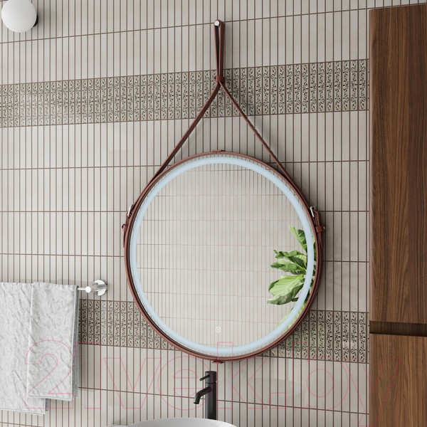 Изображение товара Зеркало Континент Millenium Brown Led D 500 (натуральная кожа, коричневый)