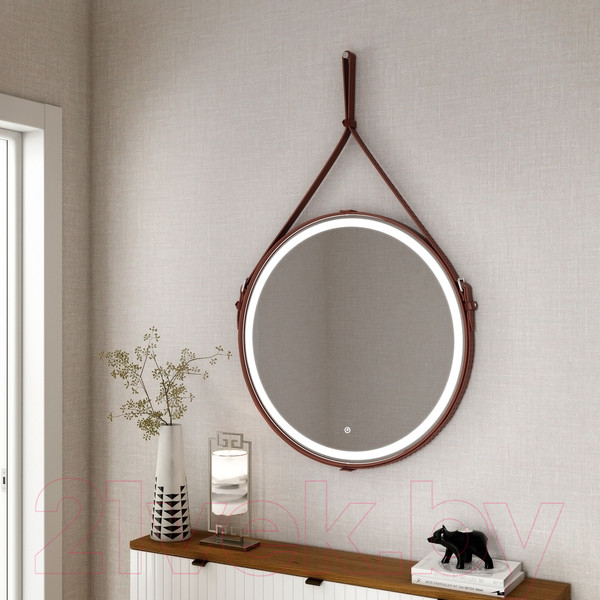 Изображение товара Зеркало Континент Millenium Brown Led D 500 (натуральная кожа, коричневый)