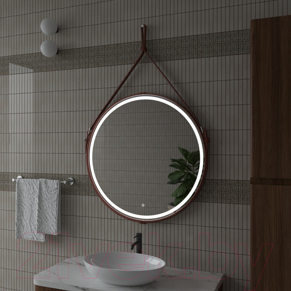 Изображение товара Зеркало Континент Millenium Brown Led D 80 (натуральная кожа, коричневый)