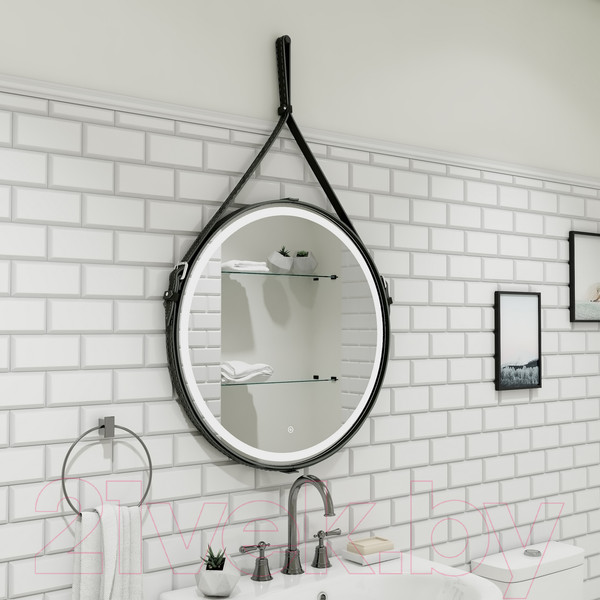 Изображение товара Зеркало Континент Millenium Black Led D 50 (натуральная кожа, черный)