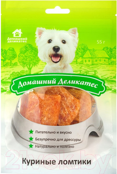 Изображение товара Лакомство для собак Домашний деликатес Куриные ломтики (55г)
