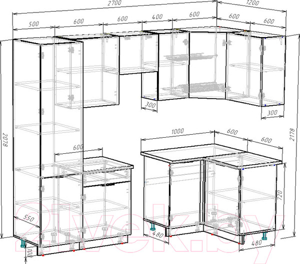 Изображение товара Кухонный гарнитур ВерсоМебель Эко-2 1.2x2.7 правая (бетонный камень/дуб эвок прибрежный/ст. альберика)