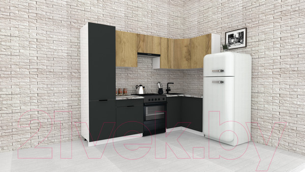 Изображение товара Кухонный гарнитур ВерсоМебель Эко-2 1.2x2.7 правая (дуб крафт золотой/антрацит/ст. альберика)